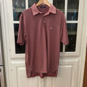 Southern Marsh red and gray polo shirt.